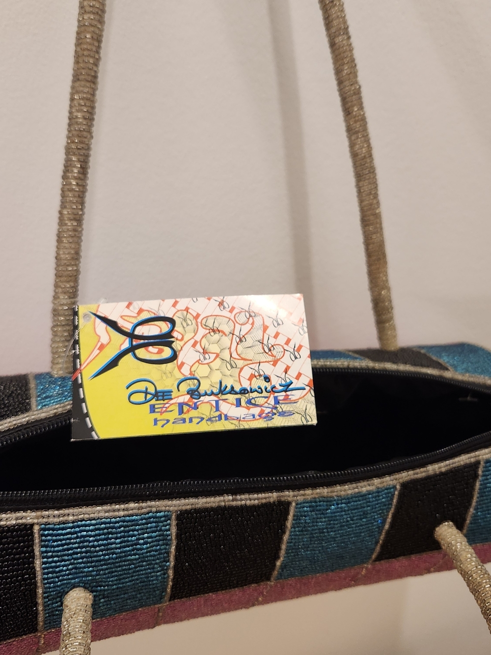 Beaded Mini Cylinder Shoulder Bag in Pink, Blue & Black - Picture 5 of 5